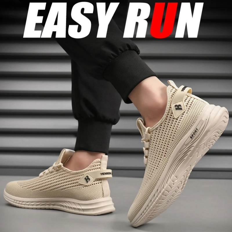 Shock Absorbing Gym Trainers - Sepatu Lari Rajut Jaring Pria, Ringan,