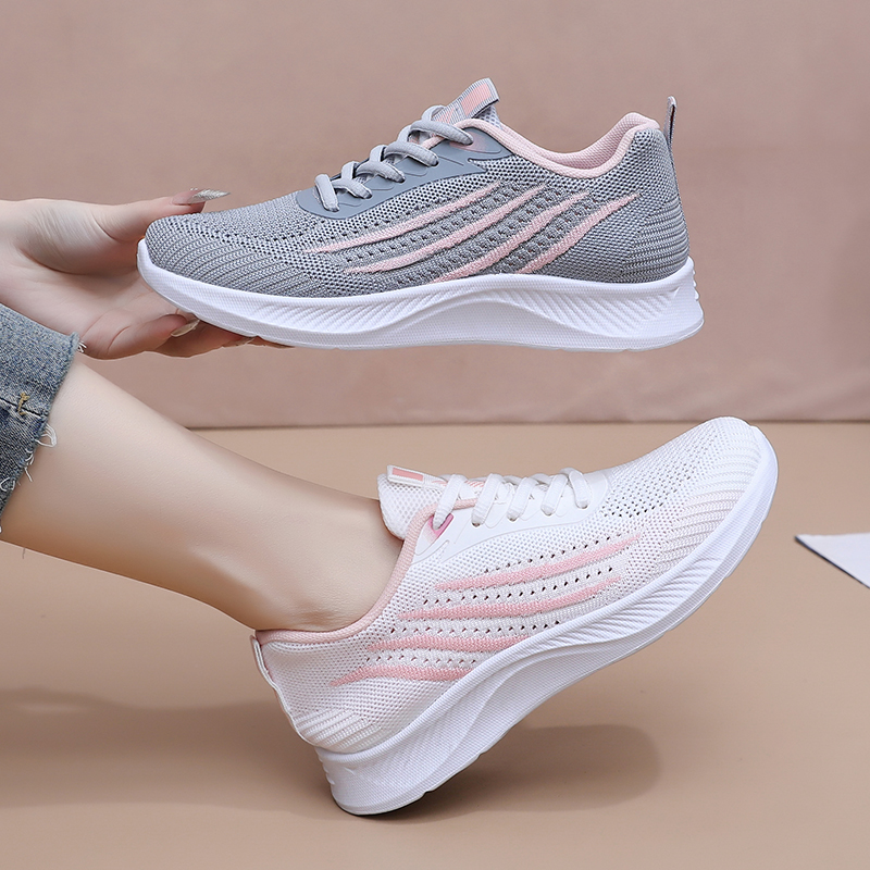Knit Fabric Lace Up Sneakers - Sepatu Kasual Wanita untuk Musim Gugur,
