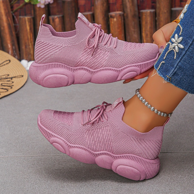 Knit Fabric Lace Up Sneakers - Sepatu Sneakers Wanita, Model Terbaru, Warna