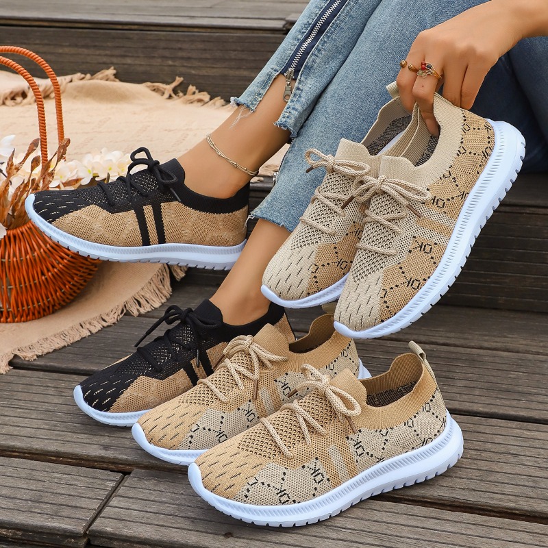Knit Fabric Lace Up Sneakers - Sepatu Sneakers Wanita Model Baru 2026