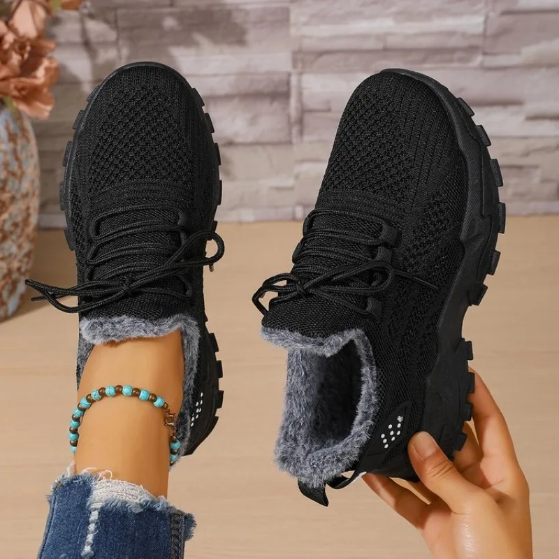 Sepatu Kets Termal Musim Dingi - Knit Fabric Lace Up Sneakers ulasan dan harga