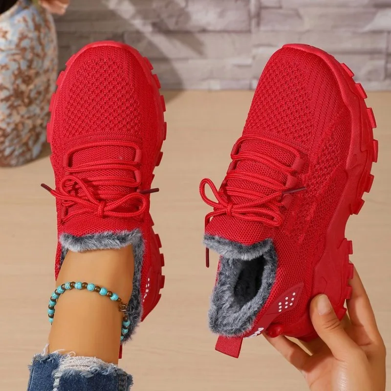 Sepatu Kets Termal Musim Dingi - Knit Fabric Lace Up Sneakers ulasan dan harga