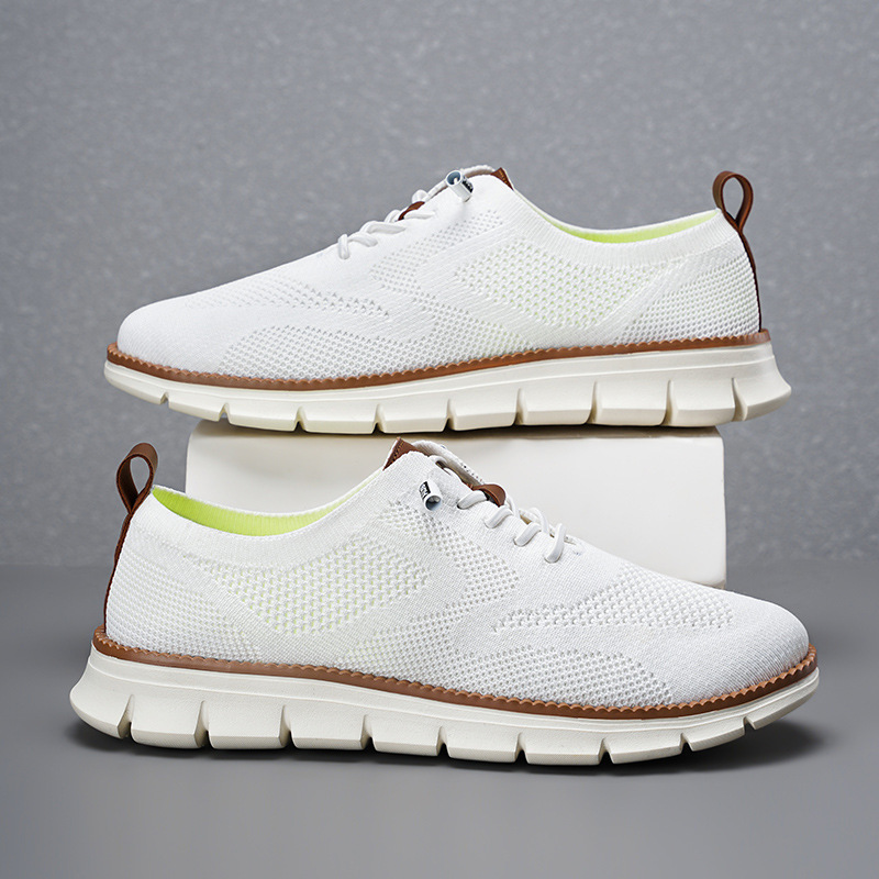 Sepatu Loafer Rajut Mesh Pria  - Knit Fabric Lace Up Sneakers ulasan dan harga