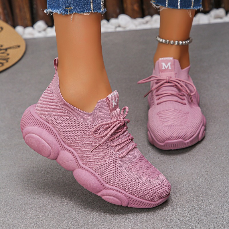 Sepatu Sneakers Wanita, Model  - Knit Fabric Lace Up Sneakers ulasan dan harga