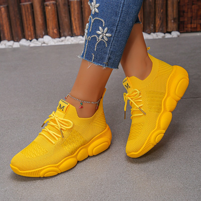 Sepatu Sneakers Wanita, Model  - Knit Fabric Lace Up Sneakers ulasan dan harga