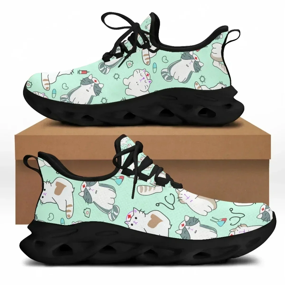 Sepatu Sneakers Kasual Wanita  - Knit Fabric Lace Up Sneakers ulasan dan harga