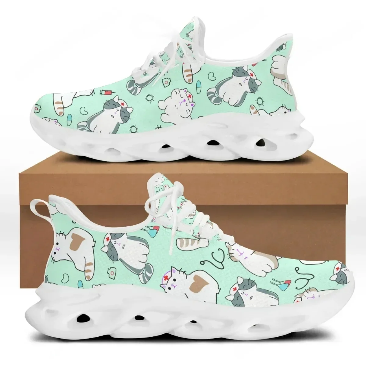 Sepatu Sneakers Kasual Wanita  - Knit Fabric Lace Up Sneakers ulasan dan harga